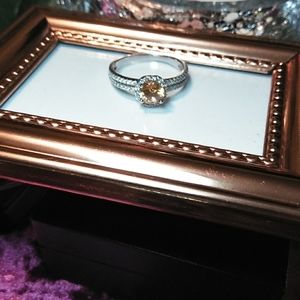 💐NEW CHIC STERLING SILVER CHAMPAGNE CZ RING